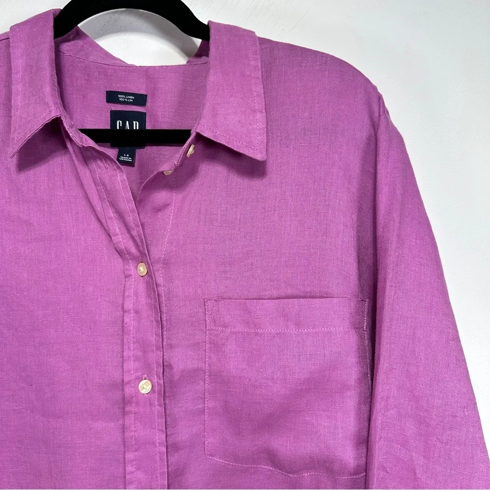 GAP Linen Boyfriend Button Down Shirt Orchid Lilac Relaxed Fit Size L - Picture 2 of 6